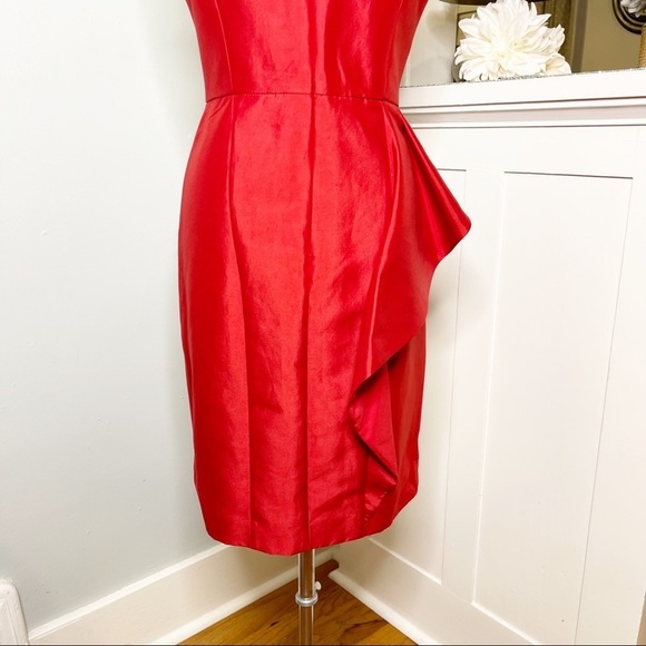 Halston Heritage Red Structured Ruffle Fit & Flare Party Dress 10 Nwt - Picture 11 of 14